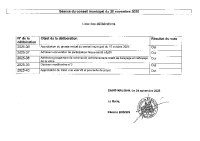 Tableau des délibérations conseil municipal du 20 novembre 2025